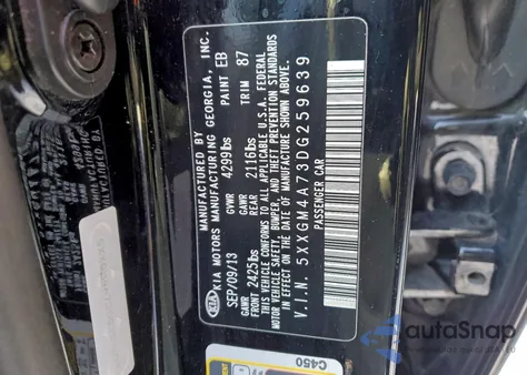 2013 Kia Optima Lx from USA, damaged, VIN 5XXGM4A73DG259639